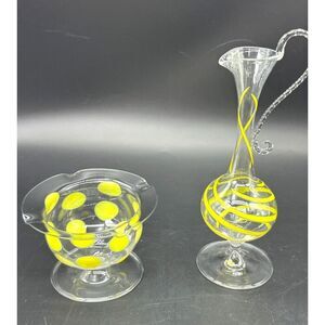 Bimini Werkstatte Delicate Austrian Glass Pitcher and Cup Yellow Clear